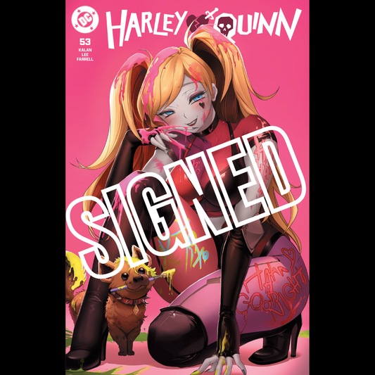 HARLEY QUINN #53 RACHTA LIN TRADE CARDSTOCK VARIANT, COLORED SIGNATURE