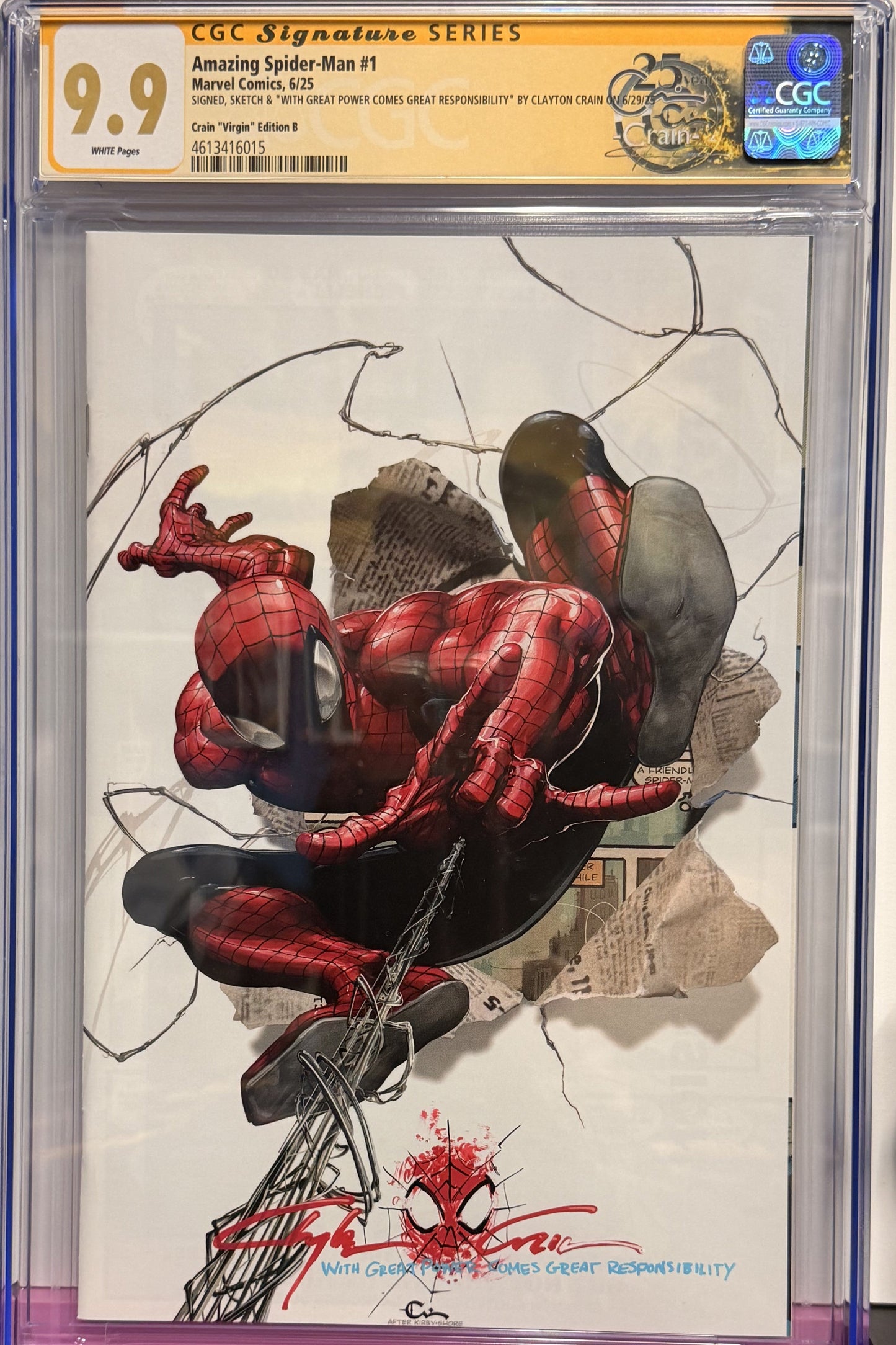 9.9 Signed & Remarqued Amazing Spider-Man #1 Crain "Virgin" Edition B