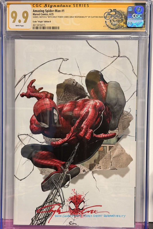 9.9 Signed & Remarqued Amazing Spider-Man #1 Crain "Virgin" Edition B