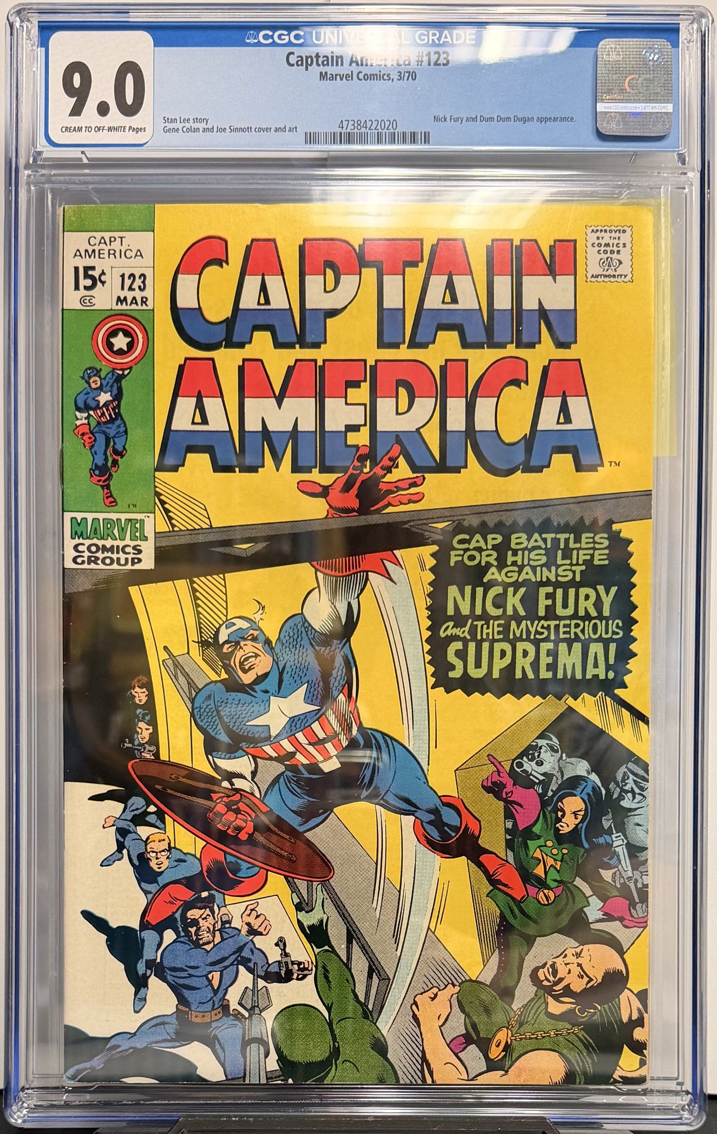 9.0 CGC Captain America #123 3/70