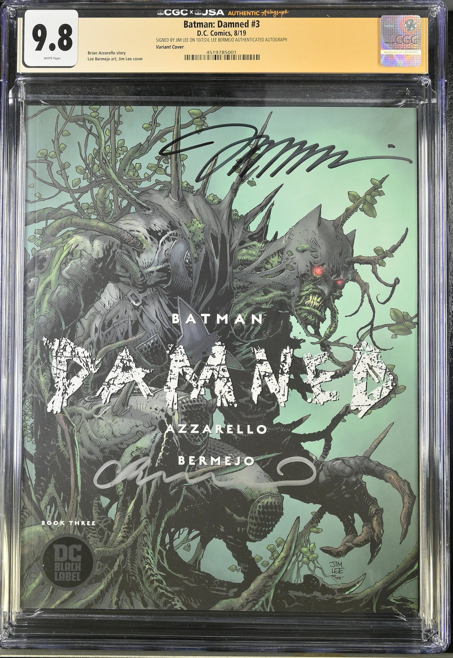 Batman Damned #3 CGC 9.8 Double Signed by Jim Lee and Lee Bermjo